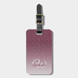 Personalised Burgundy Glitter Ombre Name Monogram Luggage Tag