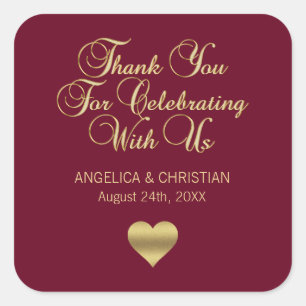 Personalised Burgundy Gold Thank You Wedding Square Sticker