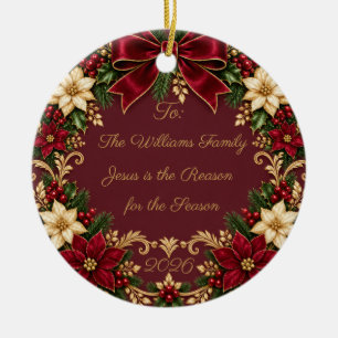 Personalised Burgundy Heirloom Christmas Ceramic O Tree Decoration