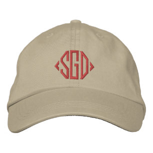 Personalised burgundy monogrammed beige embroidered hat