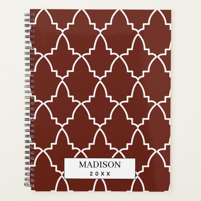 Personalised Burgundy Moroccan Lattice Pattern Planner (Front)
