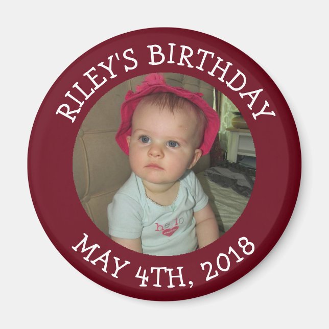 Personalised Burgundy Photo Reminder Magnet (Front)