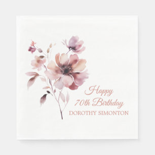 Personalised Burgundy Pink Floral 70th Birthday Napkin