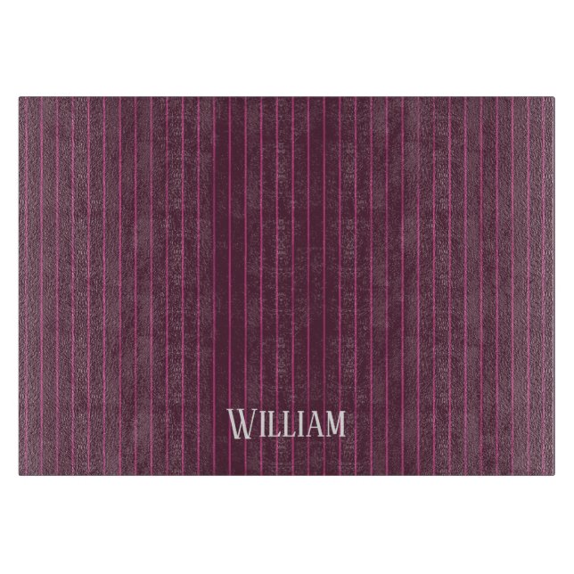 Personalised burgundy pinstripes cutting board (Front)
