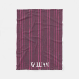 Personalised burgundy pinstripes fleece blanket