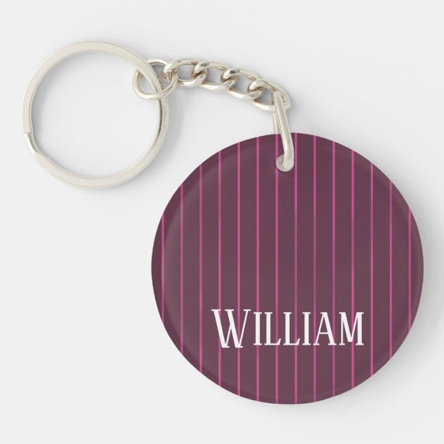 Personalised burgundy pinstripes key ring (Front)