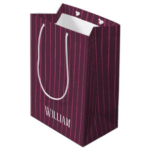Personalised burgundy pinstripes medium gift bag