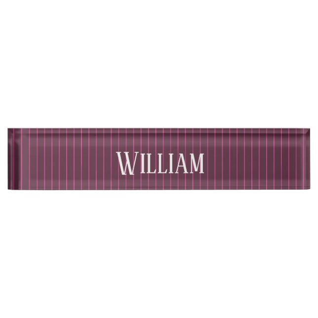 Personalised burgundy pinstripes nameplate (Front)