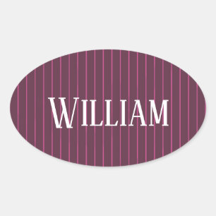 Personalised burgundy pinstripes oval sticker