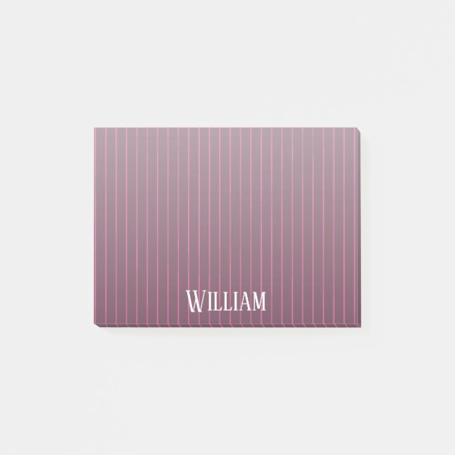 Personalised burgundy pinstripes post-it notes (Front)