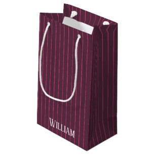 Personalised burgundy pinstripes small gift bag