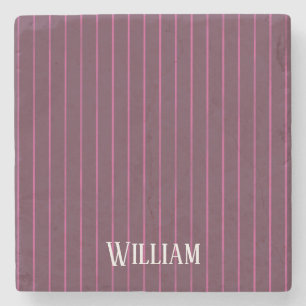 Personalised burgundy pinstripes stone coaster