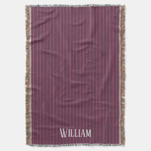 Personalised burgundy pinstripes throw blanket