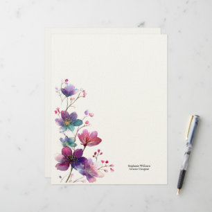 Personalised Burgundy Purple Wildflowers Florals Custom Letterhead