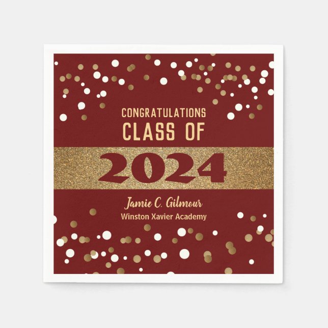 Personalised Burgundy red Class of 2024 Graduation Napkin (Front)