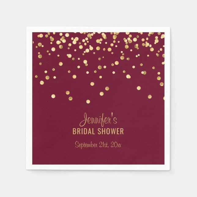 Personalised BURGUNDY Red Gold Bridal Shower Napkin (Front)