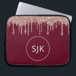 Personalised Burgundy Rose Gold Glitter Drips Laptop Sleeve<br><div class="desc">Girly Blush Pink - Rose Gold and Black Faux Glitter Drips and Sparkle Elegant Monogrammed Initials Case. This case can be customised to include your initial and first name.</div>
