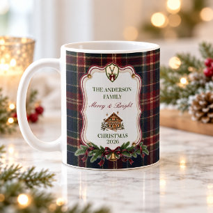 Personalised Burgundy Tartan Family Christmas Gift Coffee Mug