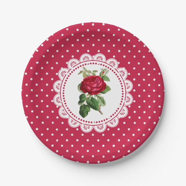 Personalised Burgundy Vintage Rose Paper Plates (Front)