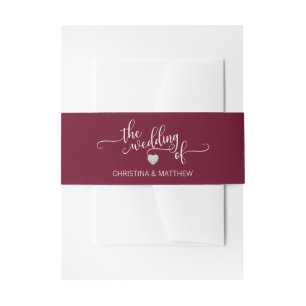 Personalised BURGUNDY White Diamond Heart Wedding Invitation Belly Band