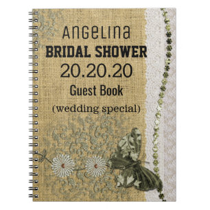 Personalised Burlap and Lace Image Bridal Shower Spiral Notebook