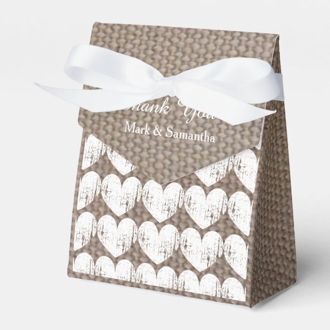 Personalised burlap country chic wedding favour bo box (Front Side)