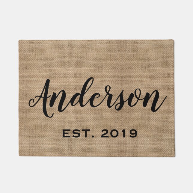Personalised Burlap Last Name Doormat (Front)