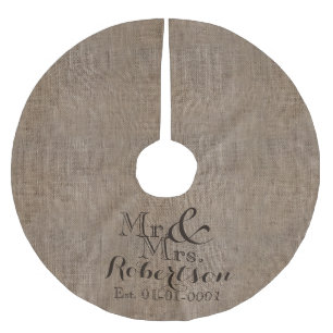 Personalised Burlap-Look Rustic Wedding Keepsake Brushed Polyester Tree Skirt