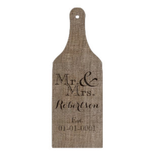 Personalised Burlap-Look Rustic Wedding Keepsake Cutting Board