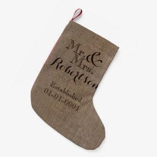 Personalised Burlap-Look Rustic Wedding Keepsake Small Christmas Stocking