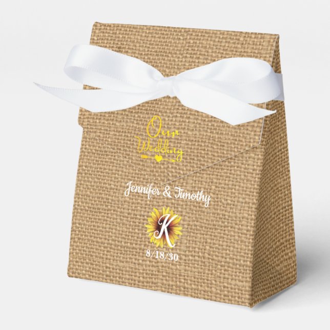 Personalised Burlap Monogram Sunflower Favour Box (Front Side)