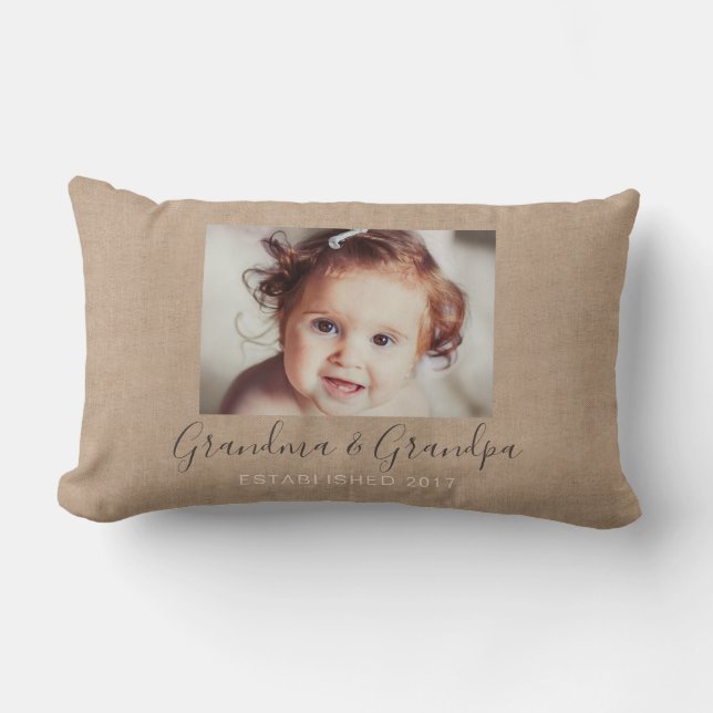 Personalised Burlap Photo Throw Pillow (Front)