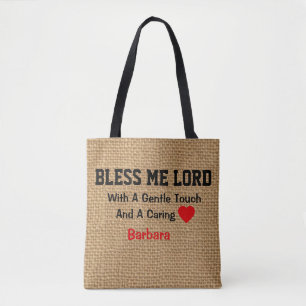 Personalised  Burlap Print Prayer  for Nurses Tote Bag