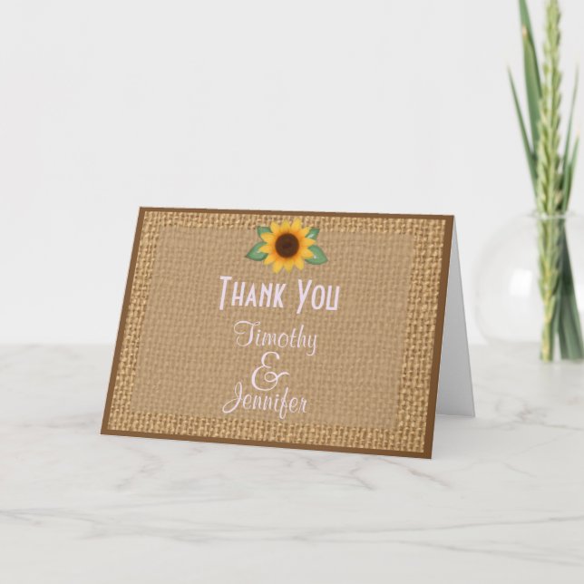 Personalised Burlap Sunflower Thank You Note (Front)