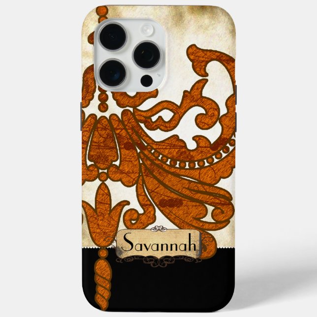 Personalised Burnt Orange Antique Scroll Work Case-Mate iPhone Case (Back)