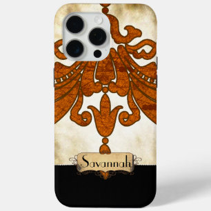 Personalised Burnt Orange Antique Scroll Work iPhone 15 Pro Max Case