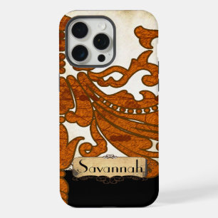 Personalised Burnt Orange Antique Scroll Work iPhone 15 Pro Max Case