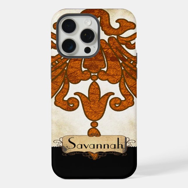 Personalised Burnt Orange Antique Scroll Work iPhone Case (Back)