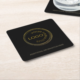 Personalised Business Black Gold Add Your Logo Square Paper Coaster