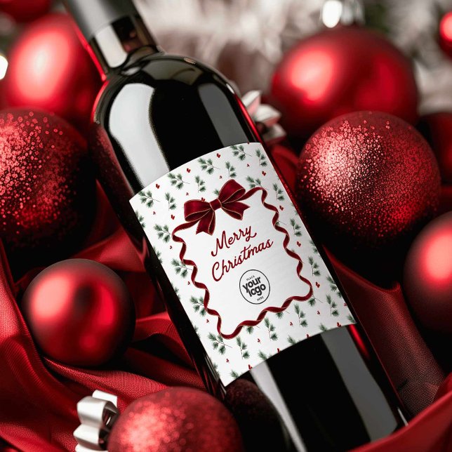 Personalised Business Christmas Wine Bottle Label (Merry Christmas Client Favor Wine Bottle Labels)
