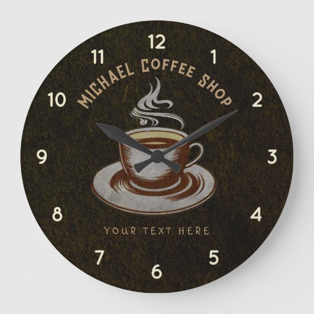 Personalised Business Coffee Shop - Coffee Bar Large Clock (Front)