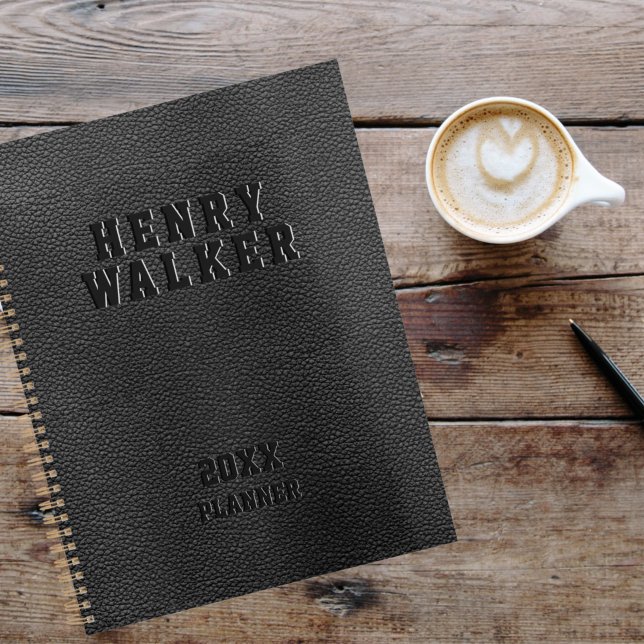 Personalised Business Embossed Black Vegan Leather Planner (Creator Uploaded)