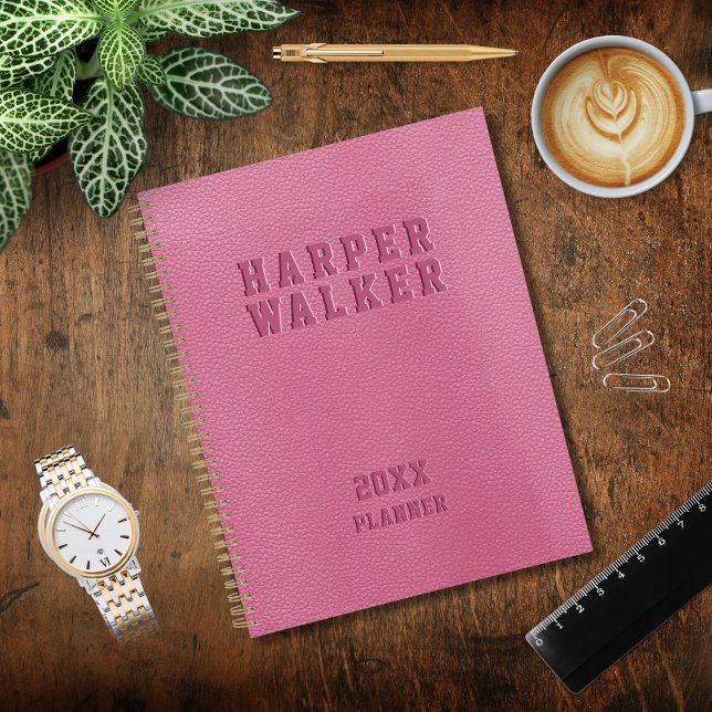 Personalised Business Embossed Pink Vegan Leather Planner (Creator Uploaded)