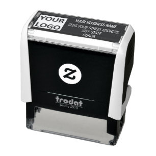 Personalised Business Logo Address Black and White Self-inking Stamp
