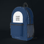 Personalised Business Logo and Text Employee Printed Backpack<br><div class="desc">Easily personalise this professional backpack adding your company logo and a custom text. You can add business name, slogan, social media, website or any additional info, or delete it. A simple and modern design in navy blue and white featuring clear sans serif font, for a professional and edgy look, perfect...</div>