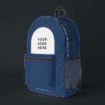 Personalised Business Logo and Text Employee Printed Backpack<br><div class="desc">Easily personalise this professional backpack adding your company logo and a custom text. You can add business name, slogan, social media, website or any additional info, or delete it. A simple and modern design in navy blue and white featuring clear sans serif font, for a professional and edgy look, perfect...</div>