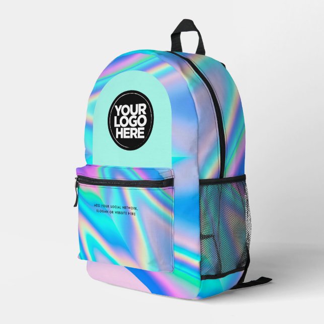 Personalised Business Logo and Text Holographic Printed Backpack (Back Corner Right)