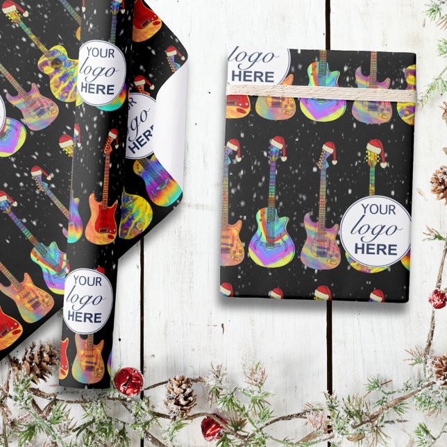 Personalised Business Logo Guitar Christmas Wrapping Paper (Personalized music business logo guitar Christmas wrapping paper Colorful electric guitar pattern)