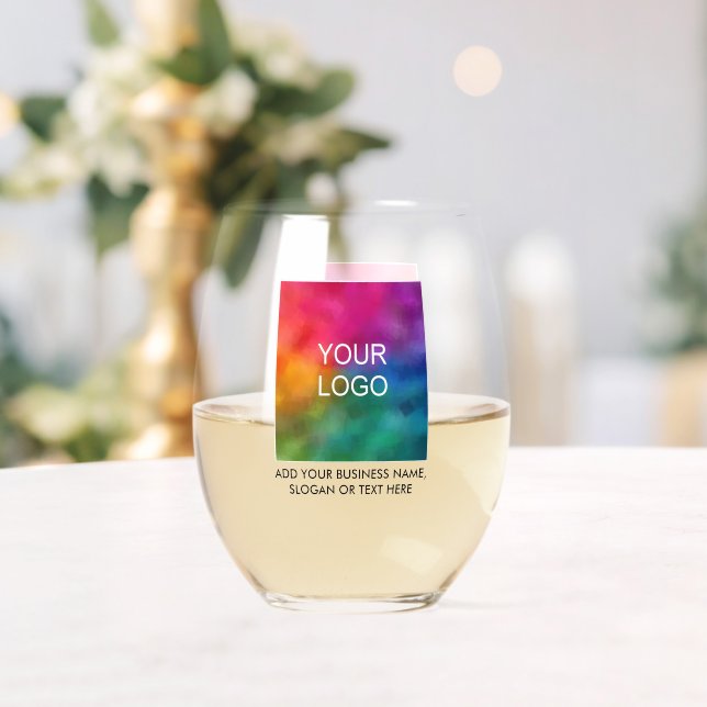 Personalised Business Logo Here Modern Custom Stemless Wine Glass (Insitu (Wedding))