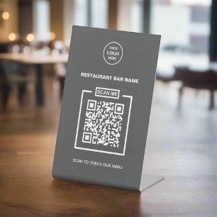 Personalised Business Logo QR Code Clean Grey Pedestal Sign